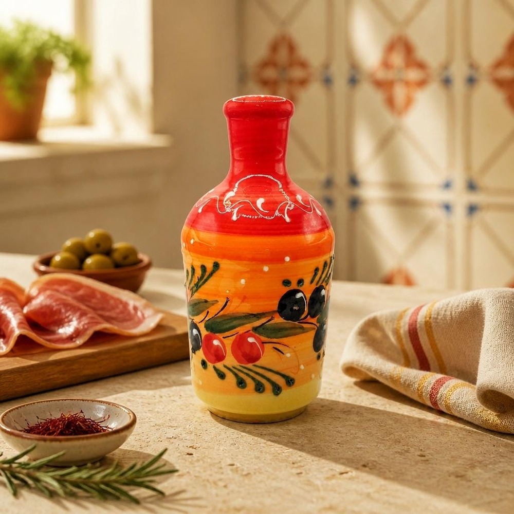 Vintage Cerámica Hnos. Pedraza Bud Vase – Hand Painted Olive Motif from Spain